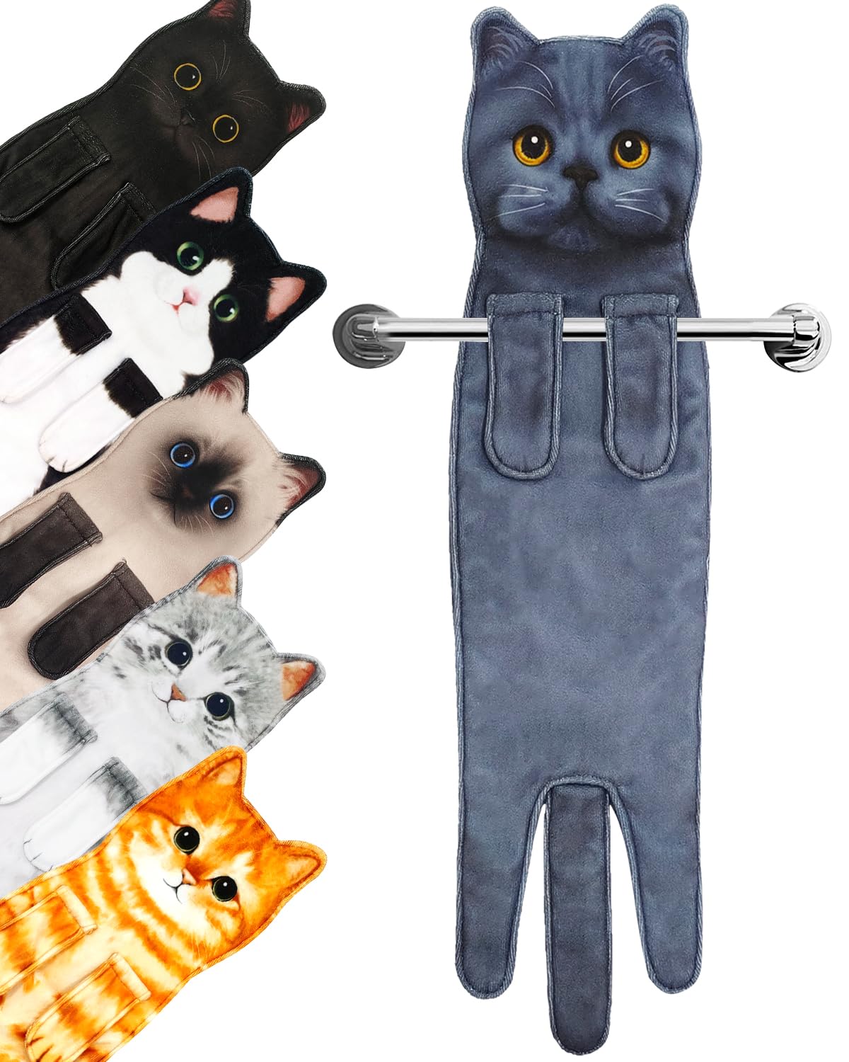 PAT JUUMG Funny Cat Hand Towels for Bathroom,Cute Home Decorative Hanging Kitchen Towel,Super Absorbent Soft,Cat Gifts for Cat Lovers,Gifts For Women/New Home Gifts(British Short)