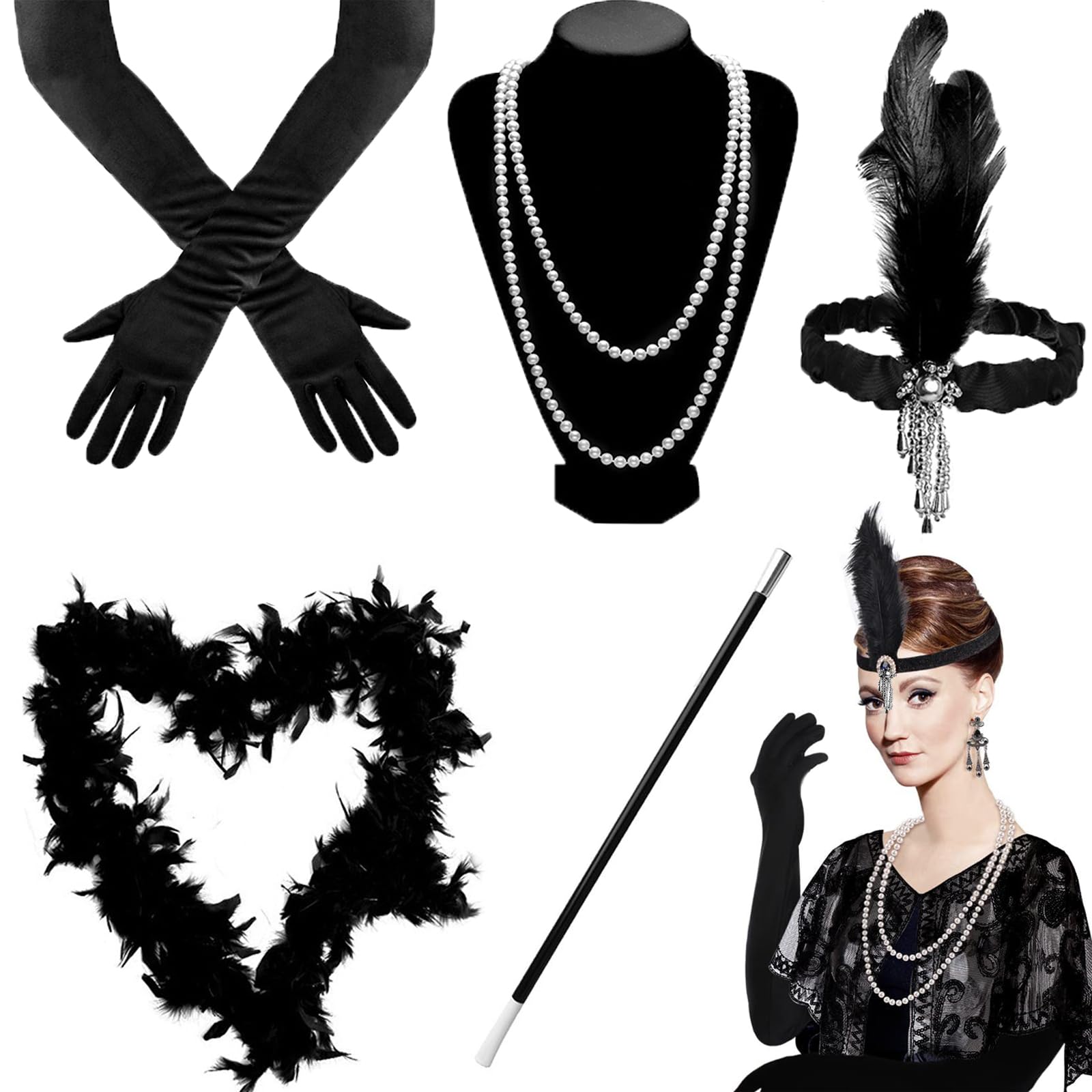 BSITSSS 1920s Accessories for Women Set, Great Gatsby Accessories Women, Flapper Accessories Roaring 20's Theme Set, 1920 Accessories 20's Theme Vintage Fashion, Women Ladies Charleston Fancy Dress Up