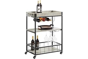 SOBUY Haotian FKW56-HG,Bar Serving Cart Home Myra Rustic Mobile Kitchen Serving cart,Industrial Vintage Style Wood Metal Serving Trolley