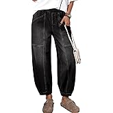 Sidefeel Barrel Jeans for Women Trendy Wide Leg High Waisted Cropped Baggy Relax Fit Stretch Pocketed Denim Ankle Pants