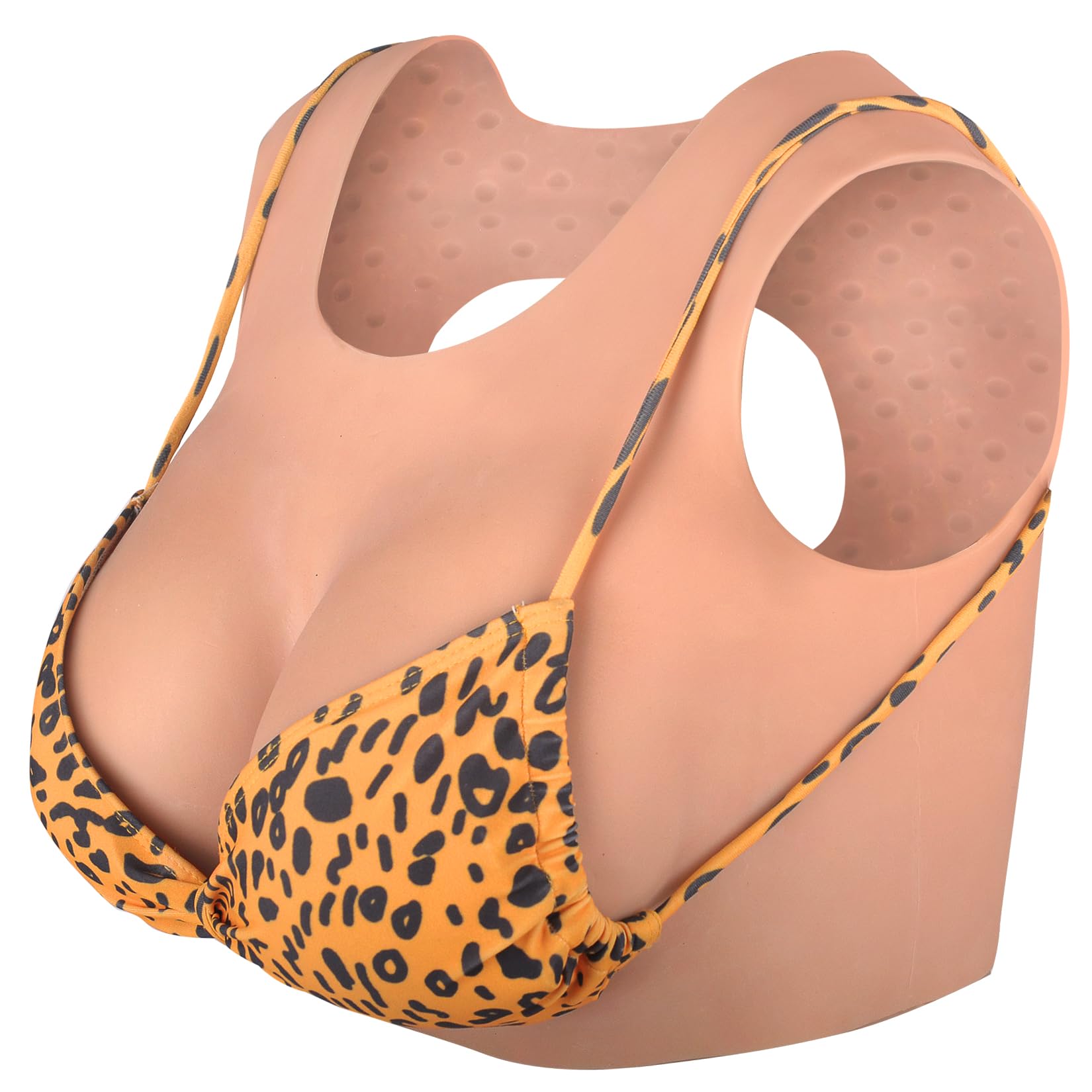 YEEFAIRY Silicone Crossdresser Breastplate Vest Realistic Prosthetic Artificial Breast Forms Tank Top for Transgender Cosplay Drag Show MTF Transition (D Cup with Gel Filler - Bronze)