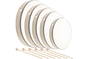 TAICHEUT 5 Pcs Hand Drum Set, 6 Inch 7 Inch 8 Inch 10 Inch 12 Inch Wood Frame Drum with Drum Stick, Hand Drums for Adults, Be