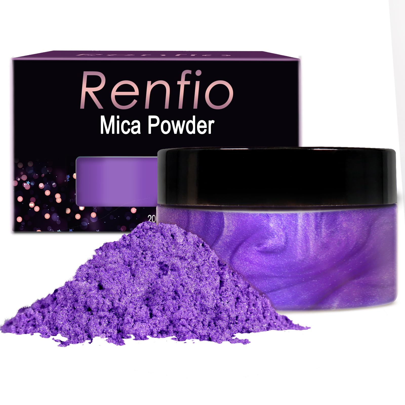Renfio Mica Powder Pigment 3.5 Oz (100g) Natural Fine Powdered Pigments Pearl Shimmer Epoxy Resin Dye for Painting Soap Making Slime Bath Bombs - Violet