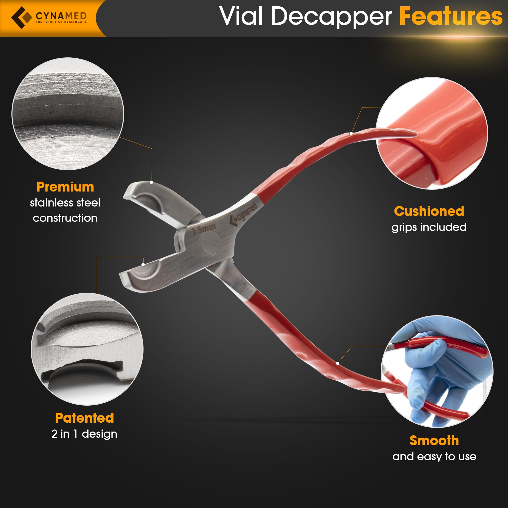 Cynamed Twin Action Decapper Pliers - Perfect for Decapping 8mm and 13mm Crimped Vials and Bottles