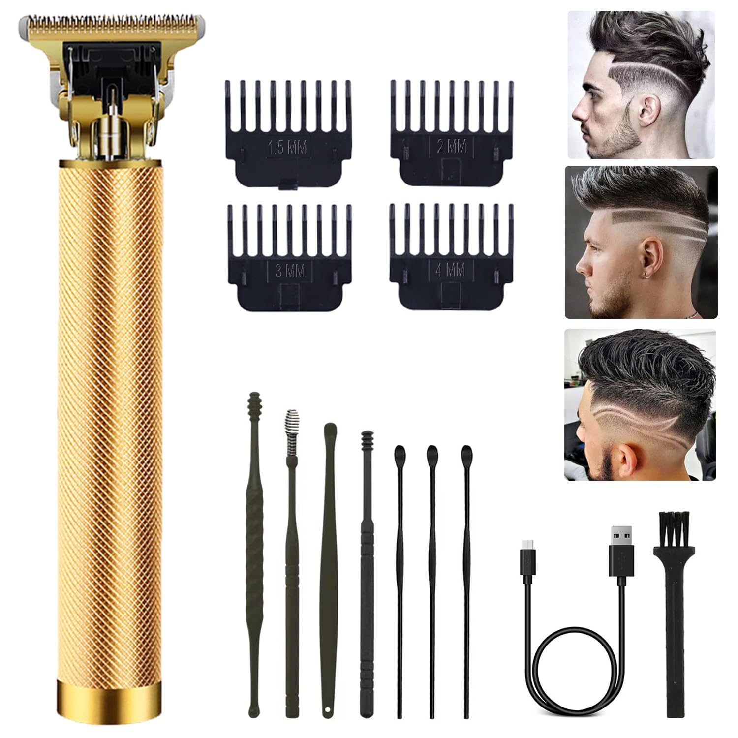 Photo 1 of Hair Clippers for Men, Hair Trimmer T Blade Trimmer Zero Gapped Trimmer, Cordless Rechargeable Beard Trimmer Shaver Hair Cutting Kit with Ear Spoon Tool Set (Gold)