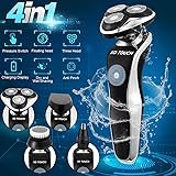 Electric Razor Shaver for Men, 4 in 1 Dry Wet Waterproof men's Rotary Shaver Portable Face Shaver Travel Rechargeable Beard Trimmer USB Cordless Nose Trimmer Facial Cleaning Brush