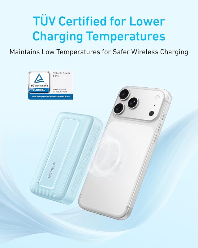 Banco de energia magnético Anker Zolo, carregador portátil sem fio compacto de 10.000 mAh com carregamento rápido máximo de 30W, bateria durável e amigável à pele, para iPhone 16/15/14, AirPods e muito mais