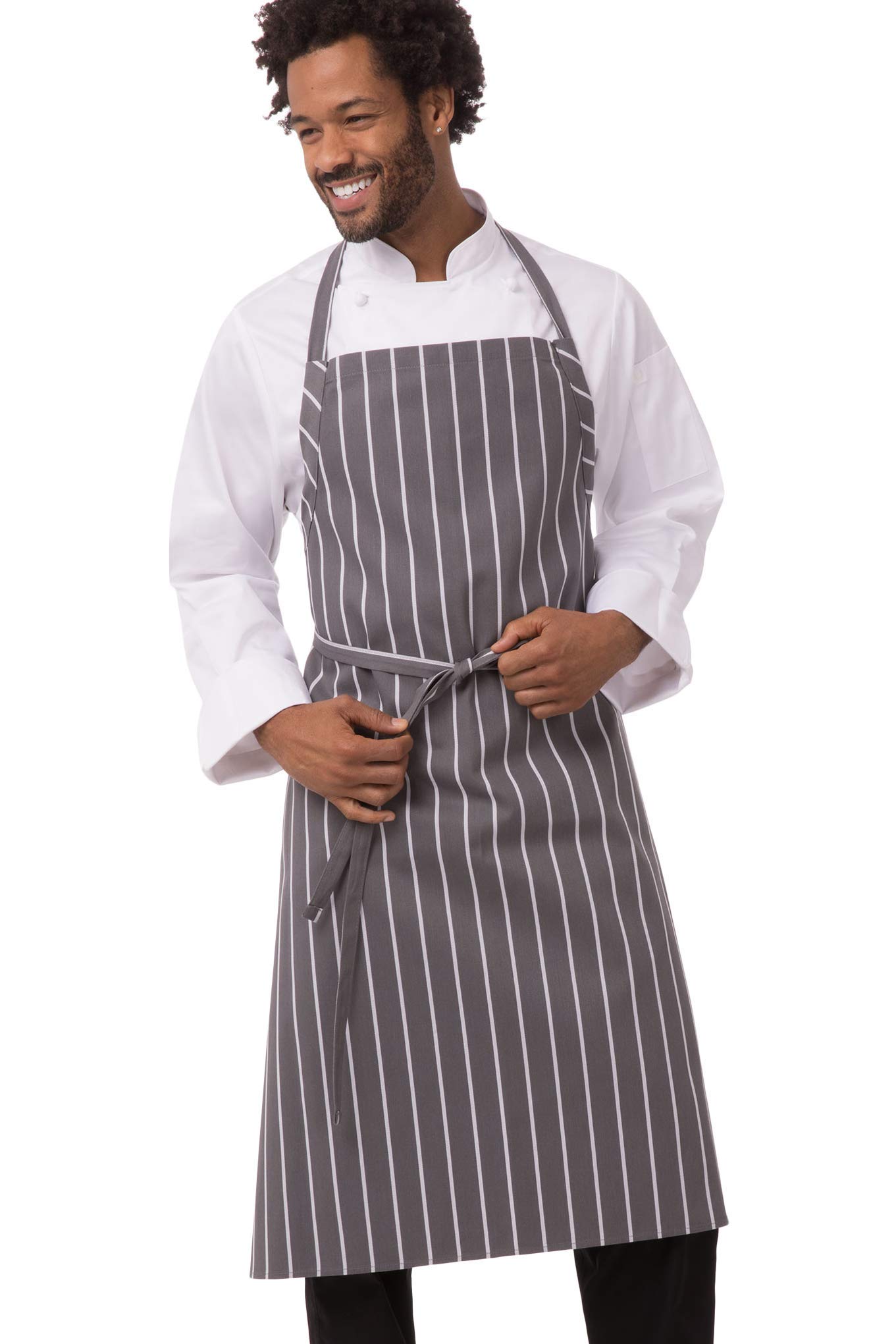 Chef Works Men's A100-BCS English Chef Apron, Black Chalk Stripe, Gray W/White Stripe, One Size