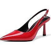Slingback Heels for Women Closed Pointed Toe Kitten Stiletto Heels with Buckle Comfortable Womens Pumps Casual Dress Shoes