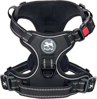 PoyPet No Pull Dog Harness Reflective Front Chest Back Clip Adjustable