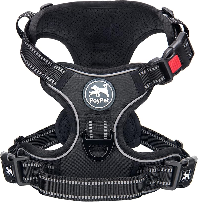 PoyPet No Pull Dog Harness Reflective Front Chest Back Clip Adjustable