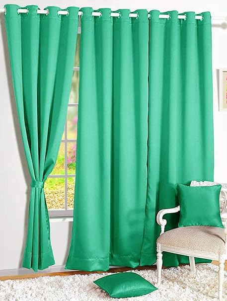 Buy Homecrust Plain Sea Green Color Curtains Long Door Eyelet