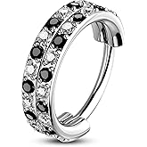 OUFER 20G Checkerboard Nose Rings For Women, 316L Surgical Steel Nose Rings Hoops, Black and Clear Cyrstal Double Hoop Hinged Segment Septum Conch Helix Lip Body Piercing Jewelry for Men-6/7/8MM