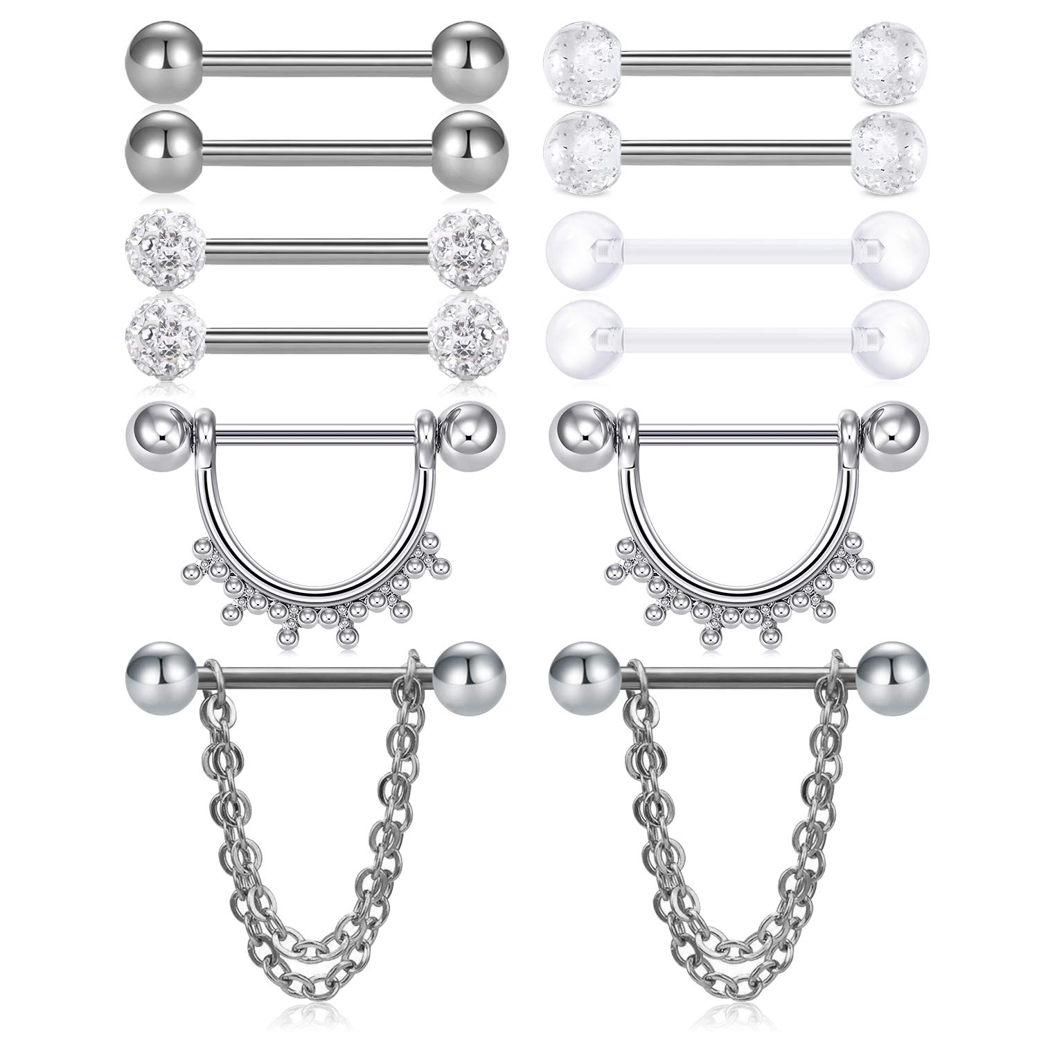 Rajnard Nipple Bar With Choker Necklaces - Stainless Steel Piercing Chain, Rose Gold-Tone Heart Punk Chokers for Women, Barbell Piercing Jewelry