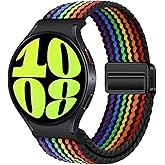 One Click No Gap Magnetic Bands Compatible with Samsung Galaxy Watch 4 5 6 7 Band 40mm 44mm/Galaxy Watch 4 6 Classic Band 42mm 46mm 43mm 47mm/Watch 5 Pro 45mm,Stretchy Braided Strap for Women Men
