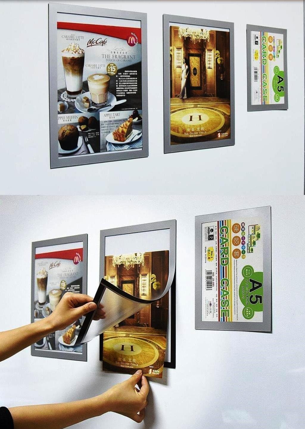 Silvercords Pack of 2 Self-Adhesive Magnetic Frame Or Sign/Visual Aid/Poster/Display Holder, Double Magnetic Sheet, Double Faced Window Poster Frame, PVC Reference Photo Frame (Silver) (A3)