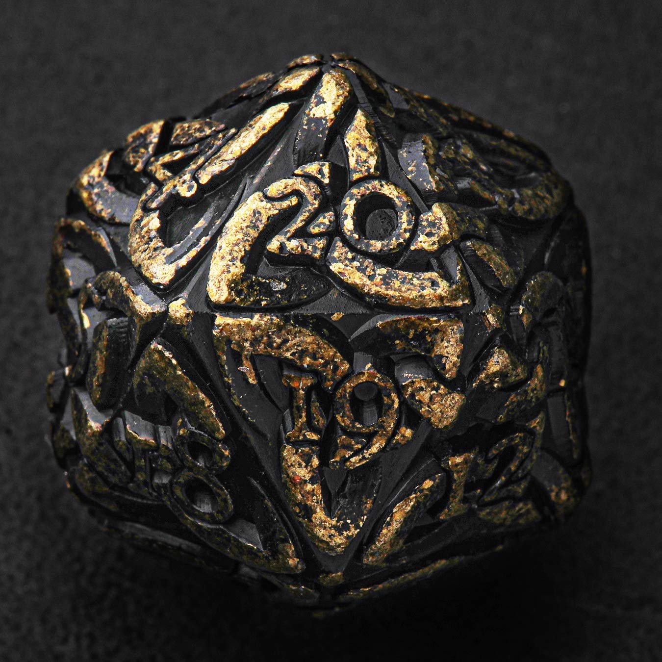 Endless Destruction (Tarnished Gold) Life counter D20 Dice Spin down Solid Metal Extra Large Extra Heavy for MTG Magic the Gathering EDH Commander Metal Counter Countdown Celtic Dice
