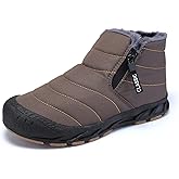 Jakcuz Men Snow Boots Water Resistant Non-slip Winter Shoes with Fuzz Lined Warm High Top Boots for Men