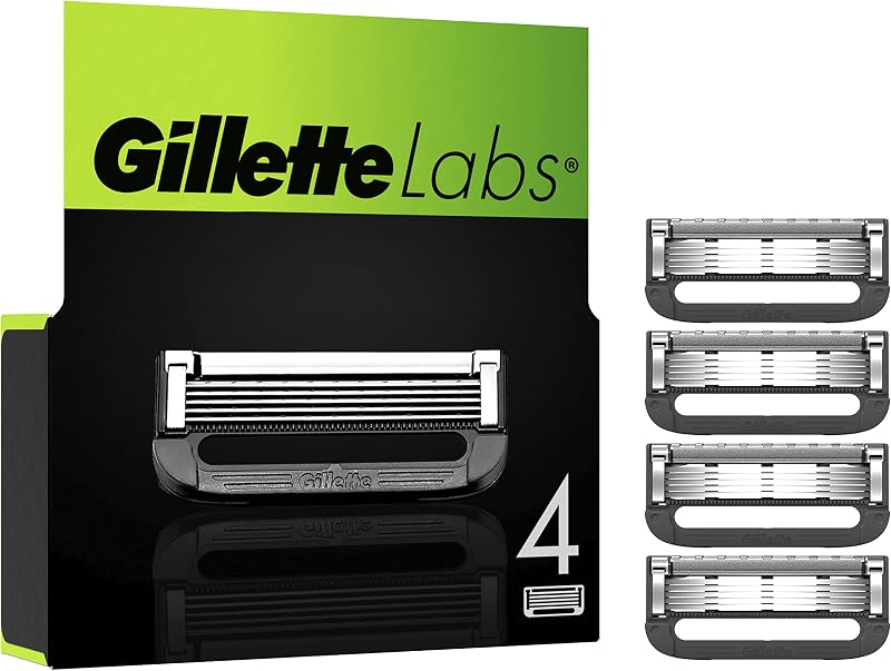 Labs Hojas Para Maquinilla De Afeitar Para Hombre, Pack De 4 Recambios, Compatibles Con GilletteLabs Con Barra Exfoliante y Heated Razor