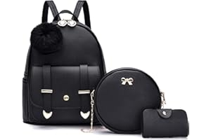 I IHAYNER Mini Backpack Purse for Teen Girls 3-PCS Fashion Backpack Cute Travel Daypacks Women Pompom Backpack Shoulder Bag