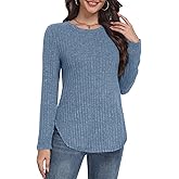 Kinnette Long Sleeve Shirts for Women Fall Sweaters Lightweight Casual Crew Neck Tunic Tops