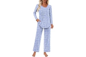 Findsweet Women's Pajama Set 2 Piece Lounge Outfits Soft Sleepwear Fall Long Sleeve Long Pant With Pockets Ladies Pjs S-3XL