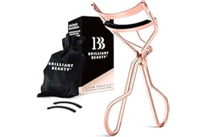 Brilliant Beauty Eyelash Curler with Satin Bag & Refill Pads - Award Winning - No Pinching, Just Dramatically Curled Eyelashes for a Lash Lift in Seconds (Rose Gold)