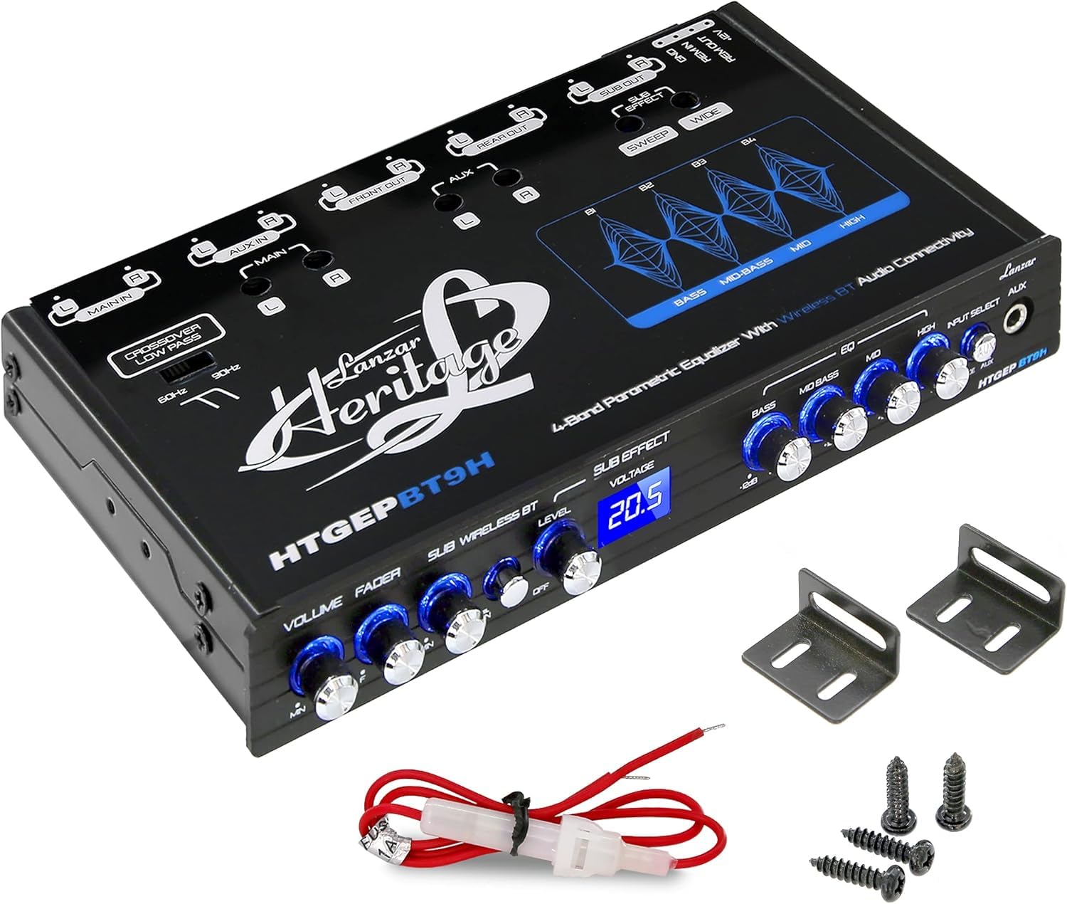Photo 1 of Lanzar 4 Band Parametric Equalizer - Bluetooth Wireless Audio Connectivity, Blue Light Illumination, Works with All of Today’s Latest Devices, 3.5mm AUX Input Jack, Input Gain Adjustments