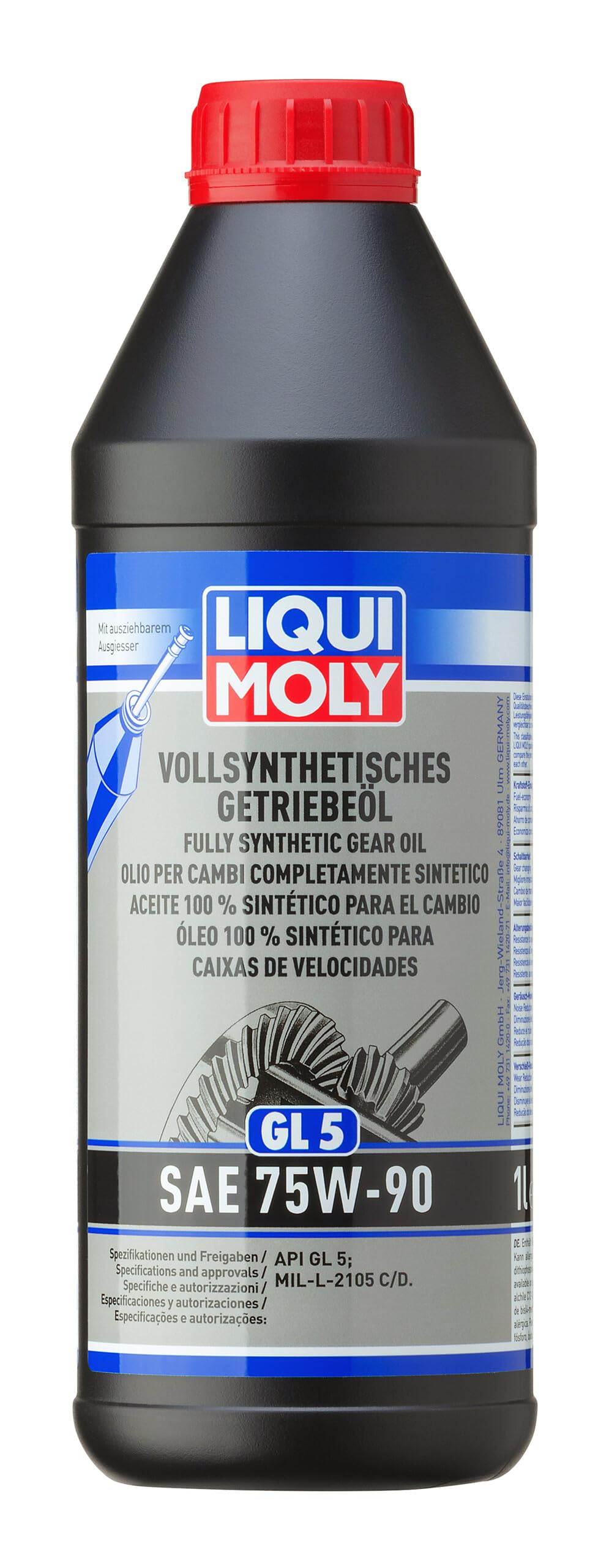 LIQUI MOLY Fully Synthetic Gear Oil (GL5) SAE 75W-90 | 1 L | Gear oil | Hydraulic oil | SKU: 1414, Black