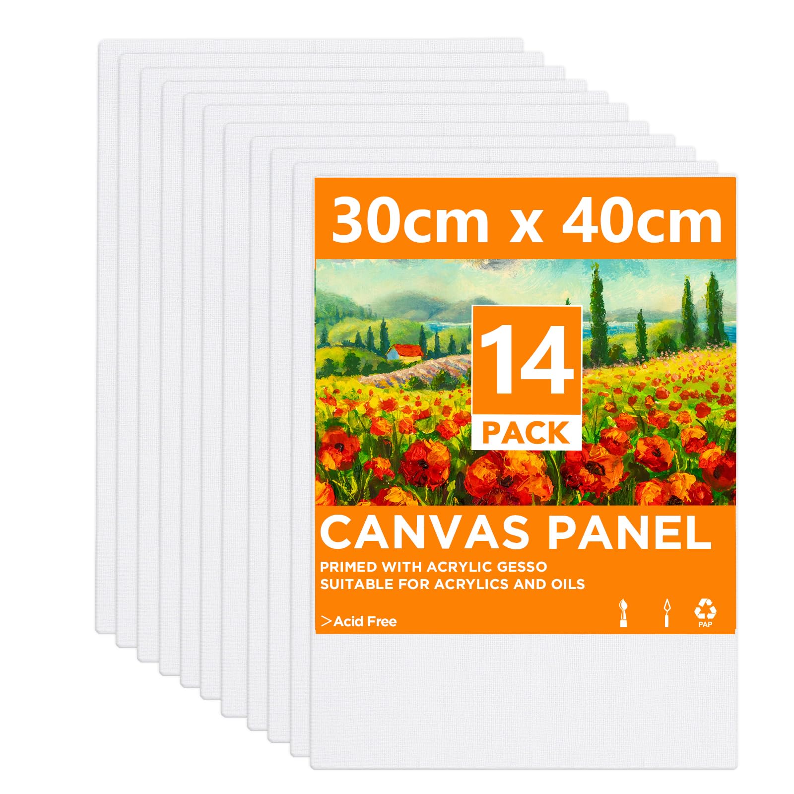 CONDA Artist Canvas Panels 30x40 CM(12x16 inch), 14 Pack, Primed, 100% Cotton, Artist Quality Acid Free Canvas Board for Painting & Oil — image 1