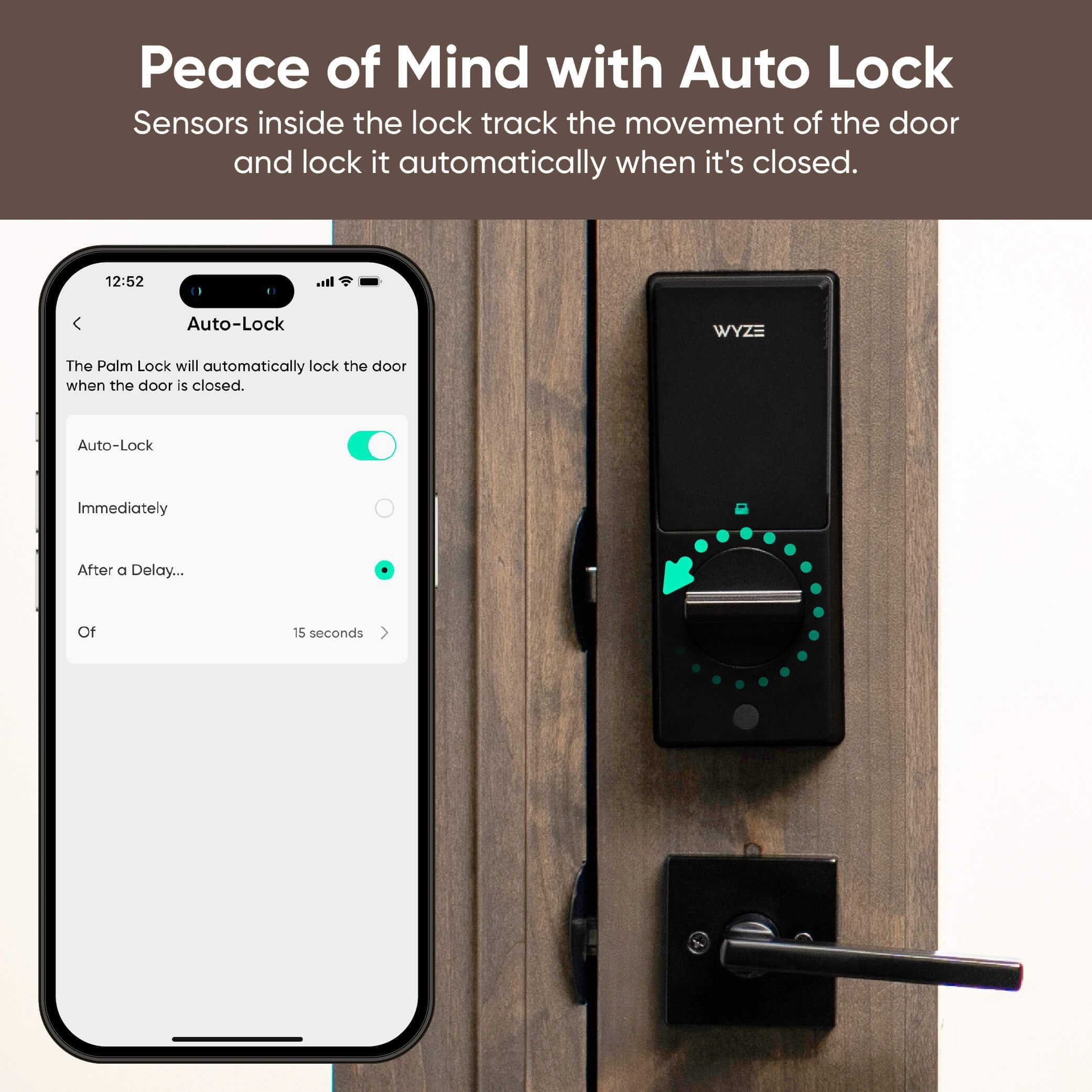 Wyze Palm Lock, Smart Door Lock with Palm Vein Recognition, Keyless Entry Smart Locks for Front Door, Keypad, Auto Lock, Dual Battery, Wi-Fi, Works with Alexa & Google, BHMA, IP53, Mechanical Key