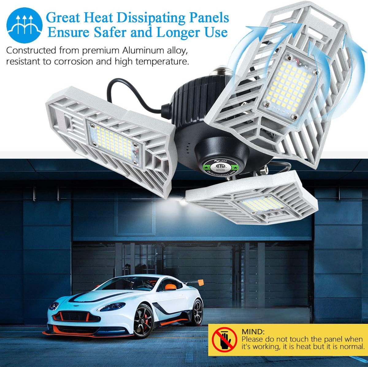 Garage Lights Led Deformable Garage Light Ceiling LED 60W 6000Lumen Flexled Garage Light Tribrite Led Adjustable Light with 3 Panel Led Shop Lights for Garage Ceiling Basement Workshop - - 