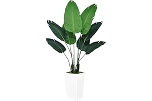 ASTIDY Bird of Paradise Artificial Plant 5FT - Faux Tropical Palm Tree with White Tall Planter - Fake Floor Plant Potted - Artificial Silk Tree for Home Office Living Room Decor Indoor