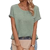 Dokotoo Womens Tops Trendy Crewneck Short Sleeve Summer T Shirts Casual Solid Loose Basic Pleated Blouses