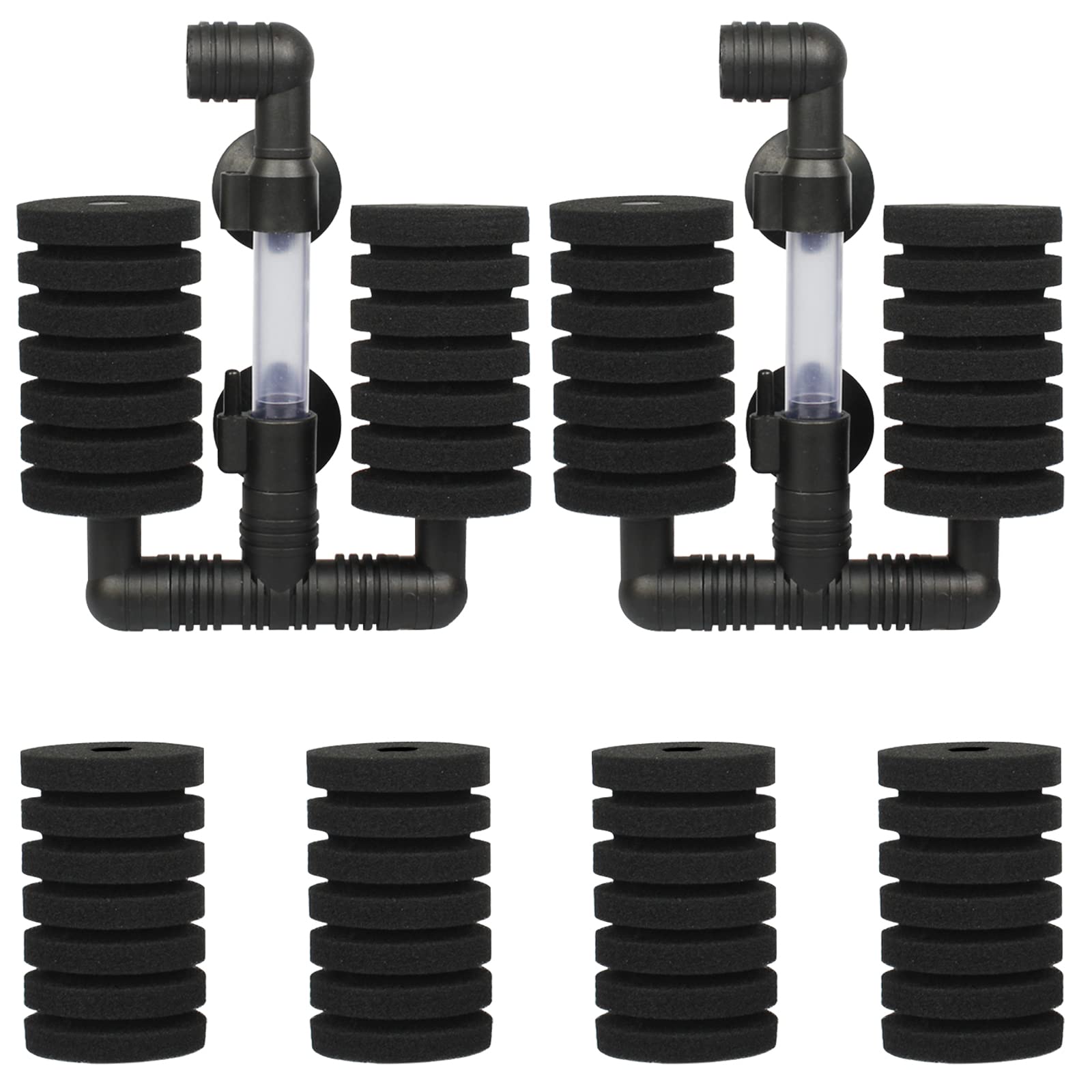GZkushi 2 Piece Sponge Filter Aquarium Set, Air Lifter Aquarium Filter for Biological and Mechanical Filtering, with 4 Sponges