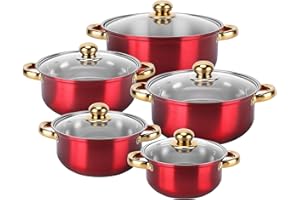 MEKOTRIN 10PCS Nonstick Cookware Set, Kitchen Pots and Pans Set with Glass Lids, Induction Cookware, Space Saver, Dishwasher 