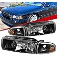 Carpartsinnovate Fits Chevy 91-96 Caprice 94-96 Impala Black Headlights Corner Turn Signal Lamps Pair