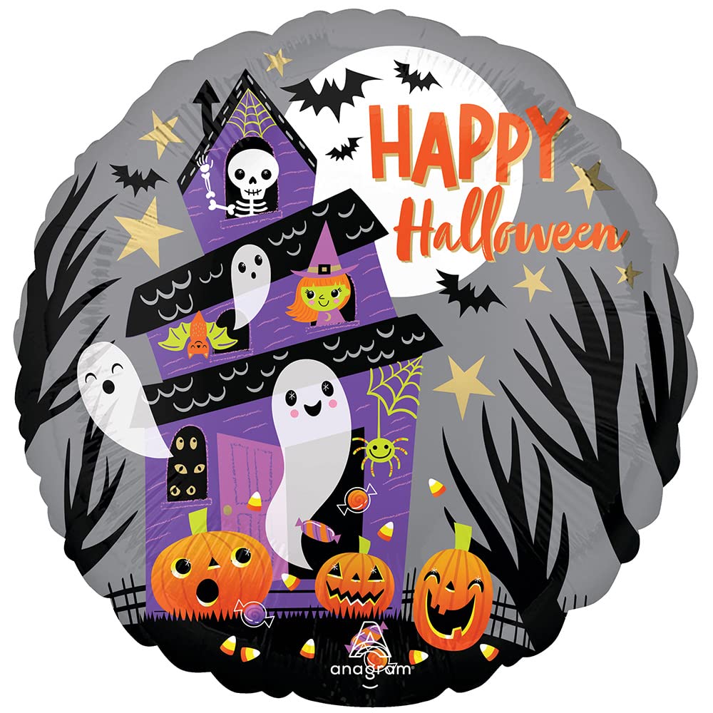 Amscan Anagram 4481501 - Happy Halloween Haunted House Round Foil Balloon - 18"
