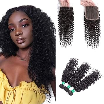 Amazon Com Beaushiny Kinkys Curly 3 Bundles With Closure
