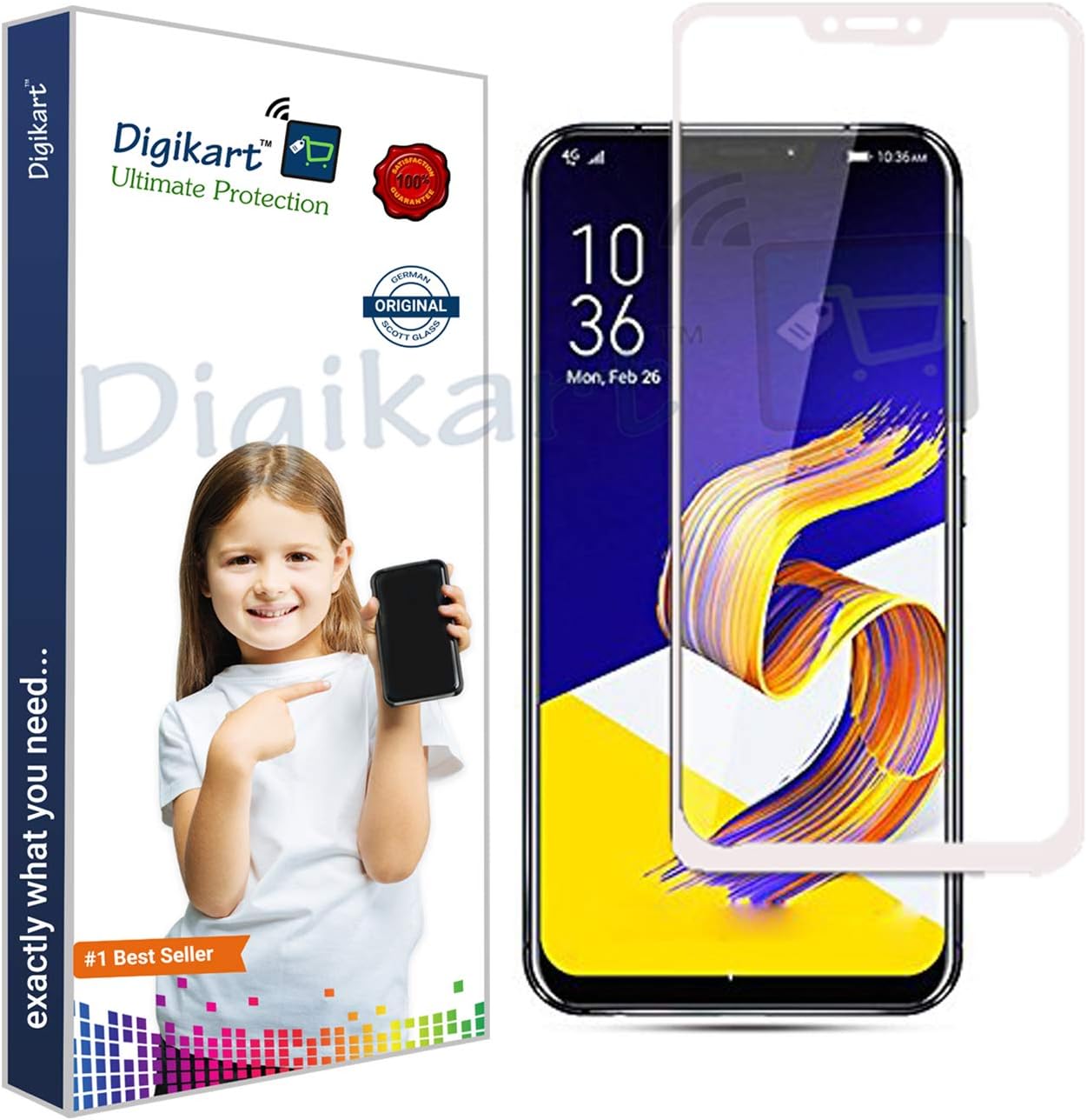 Digikart Mobile Screen Protector Guard Full Glue Edge to Edge Premium White Tempered Glass for Asus Zenphone 5z