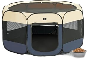 Portable Indoor Dog Playpen for Small Dogs & Puppies by A 4 Pet – 50.39" Pop-Up Soft Puppy Playpens with Bowl, Waterproof Floor, Calm Safe Space for Home, Travel & Daily Use