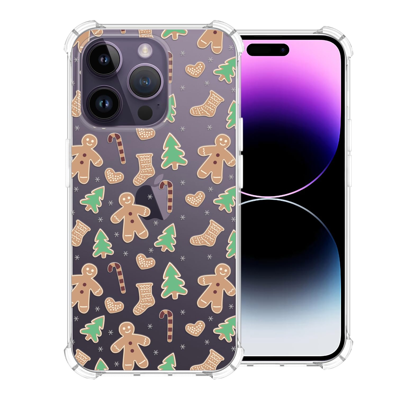 CAROKI Christmas Phone Case for iPhone 14 Pro Max, with Gingerbread Man Pattern Bumper Protective Shockproof Soft Cover Case 6.7"