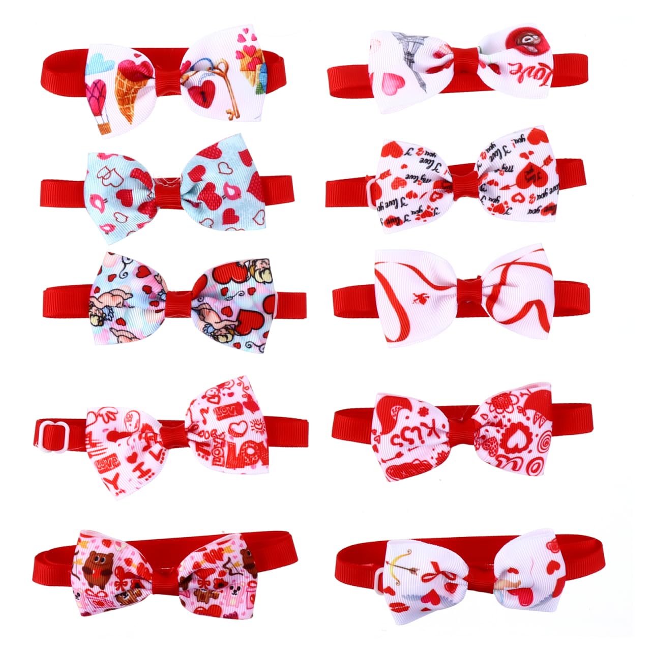 VILLCASE 10pcs Valentine' Day Pet Collar Lovely Pet Bow Tie Dog Collar Mixed Pattern- Pet Hair Grooming Supplies