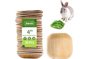 Jiaxix 30 Pcs Disposable Palm Leaf Bowl 4" Square Bowls for Rabbits,Chewable Dish for Rabbits,Bunnies,Hamsters,Parrot