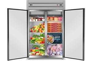 VELIETA Commercial Refrigerator Freezer Combo, 47"W Upright Freezer Dual Zone, 35 Cu.Ft Standup Freezer Stainless Steel, Reach-in Cooling for Kitchen, Restaurant