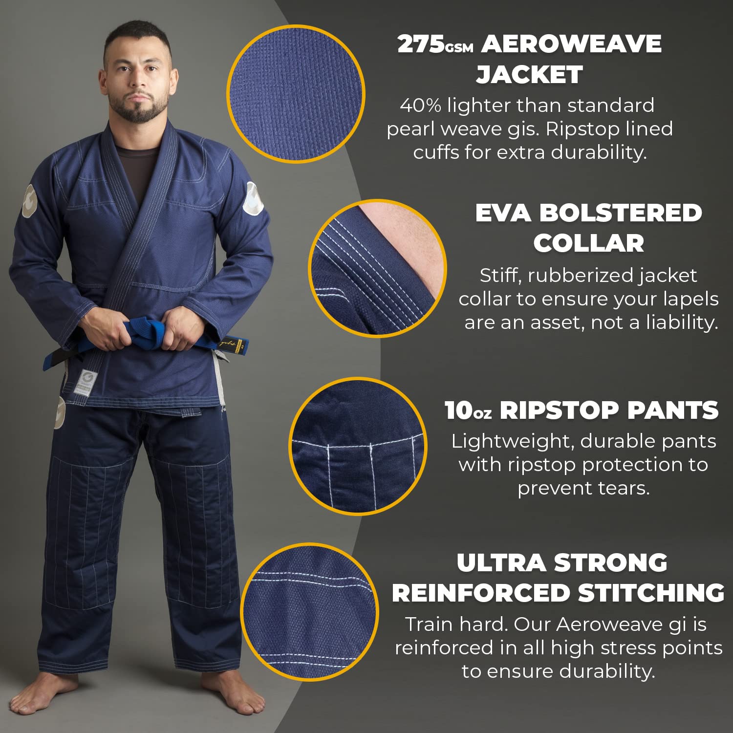 Gold BJJ Jiu Jitsu Gi Aeroweave Ultra Lightweight Gi Preshrunk