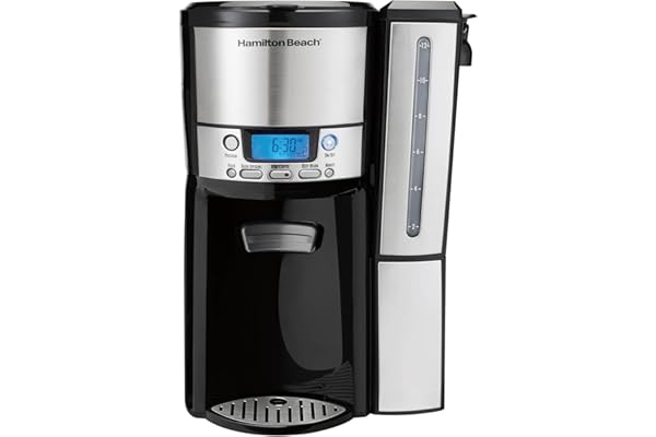 Hamilton Beach One Press Programmable Dispensing Drip Coffee Maker with 12 Cup Internal Brew Pot, Water Reservoir, Black and 