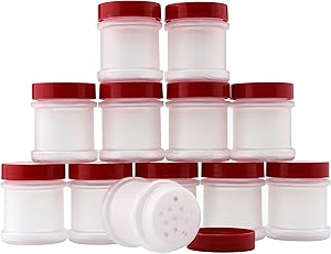 Mini Plastic Spice Jars w/Sifters (12-Pack); 2 Tablespoon Capacity (1 Fluid Ounce) Spice Bottles Great for Travel, Glitter, Gifts, Favors, Etc.