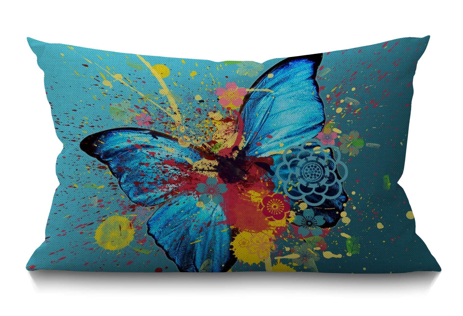 BGBDEIA Butterfly Cushion Cover Farmhouse Watercolor lotus Floral fantasy Splash Doodle painting Decorations Pillow Cover Case for Sofa Couch Cotton Linen 30 x 50 cm 12x20 Inches