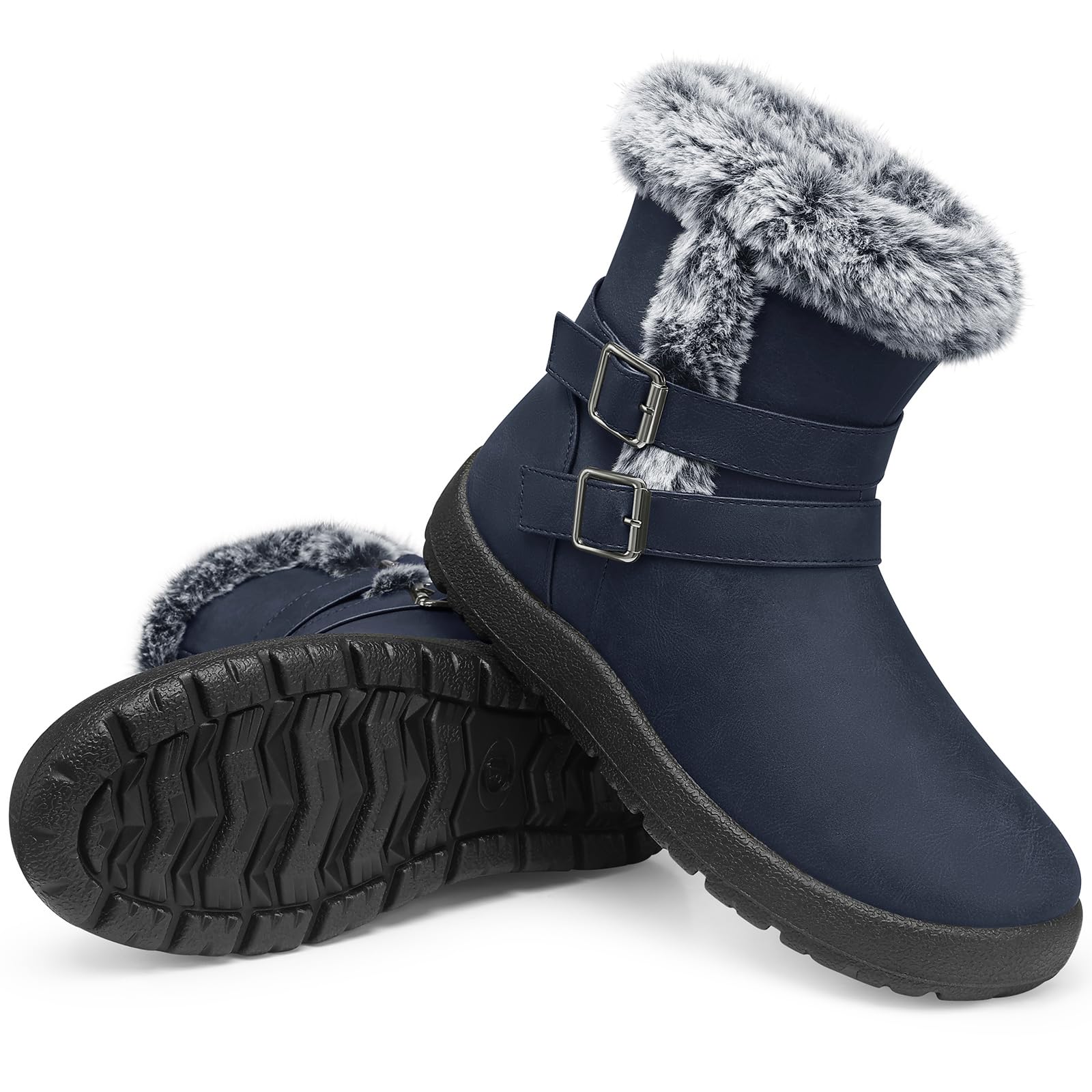 TEMOFON Women Winter Boots Waterproof: Fur Lined Ankle Booties - Snow Boots Wide Width - Warm Winter Boots Navy Size 6 Image